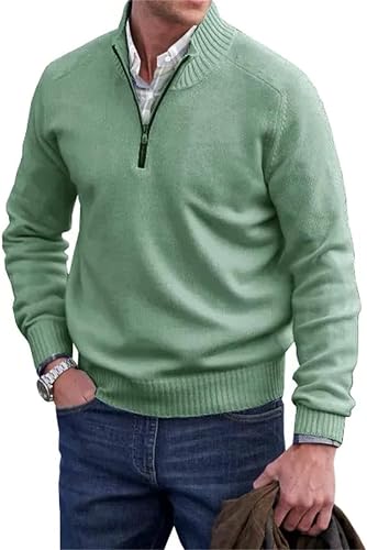 Men's Cashmere Zipper Basic Sweater, Quarter Zip Mens Swe… - 1