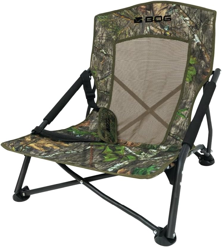 Low Profile Turkey Ground Blind Chair with Rugged Construction, Aluminum Frame, Extended Seat Area, Quiet Setup, Breathable Textilene Fabric, and Carry Bag for Hunting, Shooting, and Outdoors