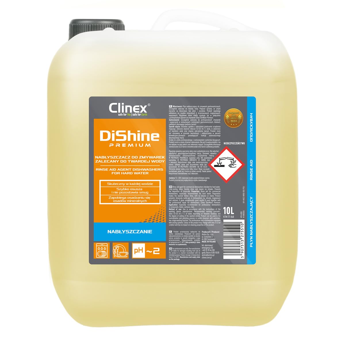 CLINEX DiShine Premium, abrillantador para lavavajillas, 10 l