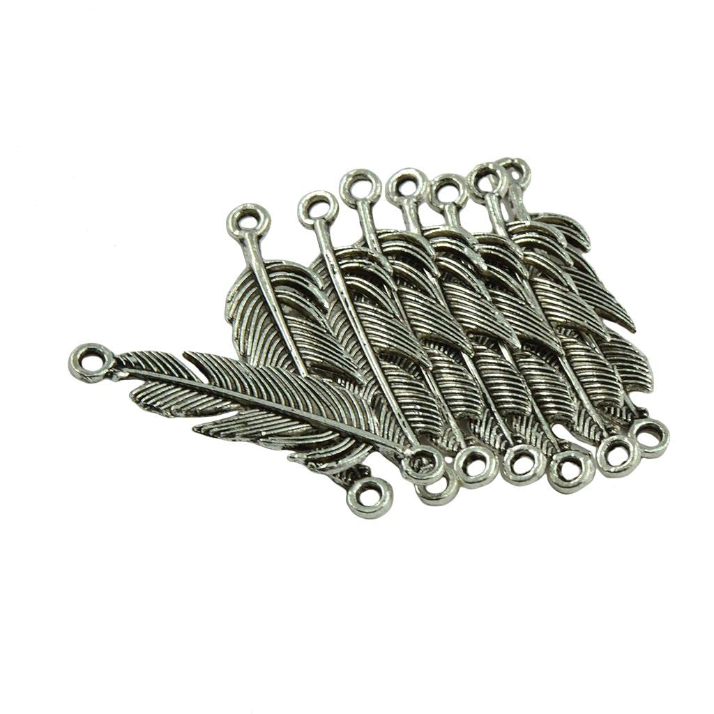Lot De 10 Breloques Pendentifs Plumes Style Tibétain Argenté Antique - Alliage - Style Steampunk/vintage