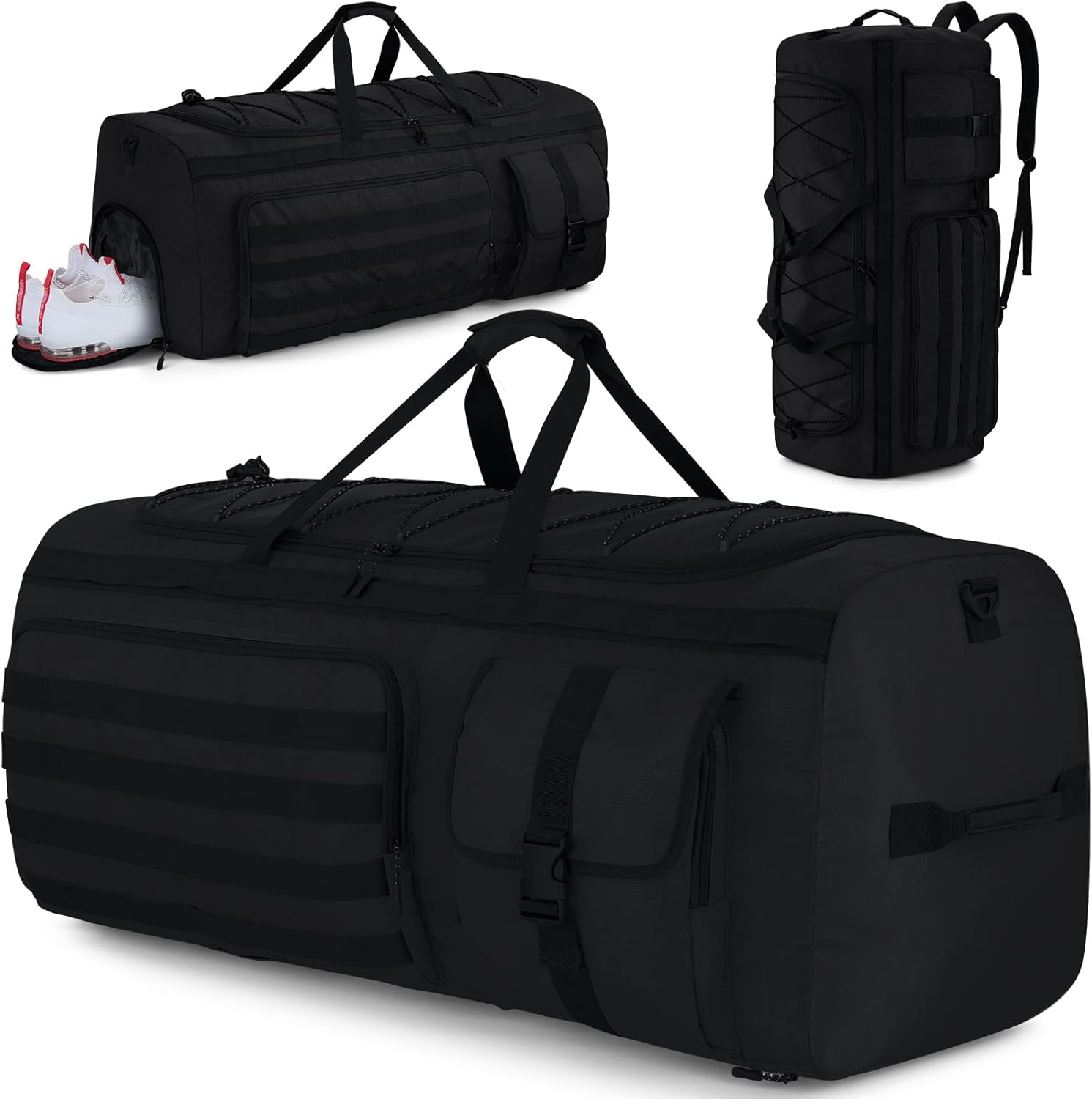 Gonex 130L Extra Large Duffel Bag for Men, Heavy Duty 3 in 1 Convertible Carry Travel Duffle, with Shoe Compartment, Tactical Loops, Sports Gear Bag for Family Trips (Black) - Image 8