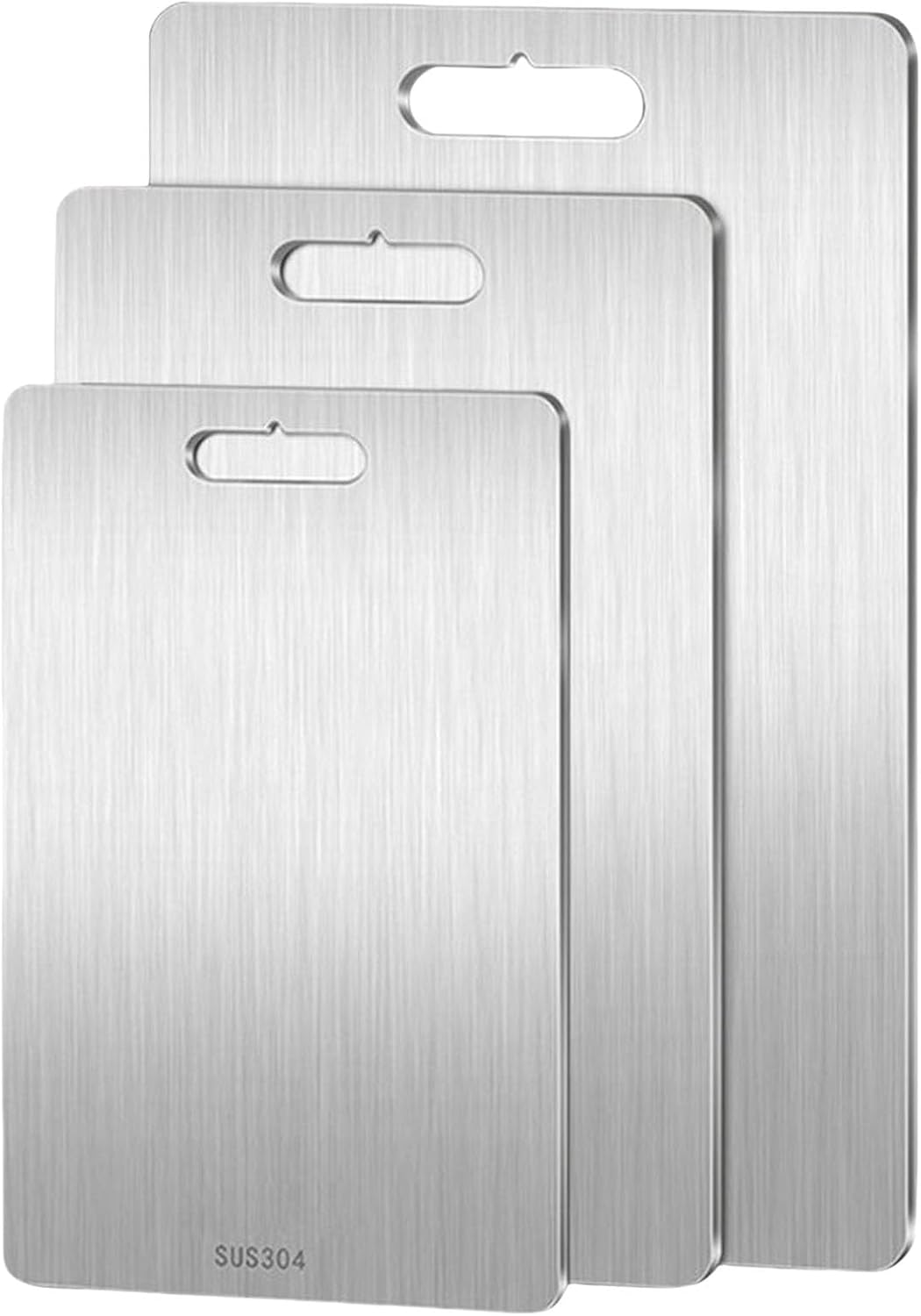 Generic titanium cutting board - 100% Pure Titanium Kitchen Chopping Board - Hygienic and durable, 304 stainless steel double sided thickened food grade chopping board, Silver (S+M), 0308-03