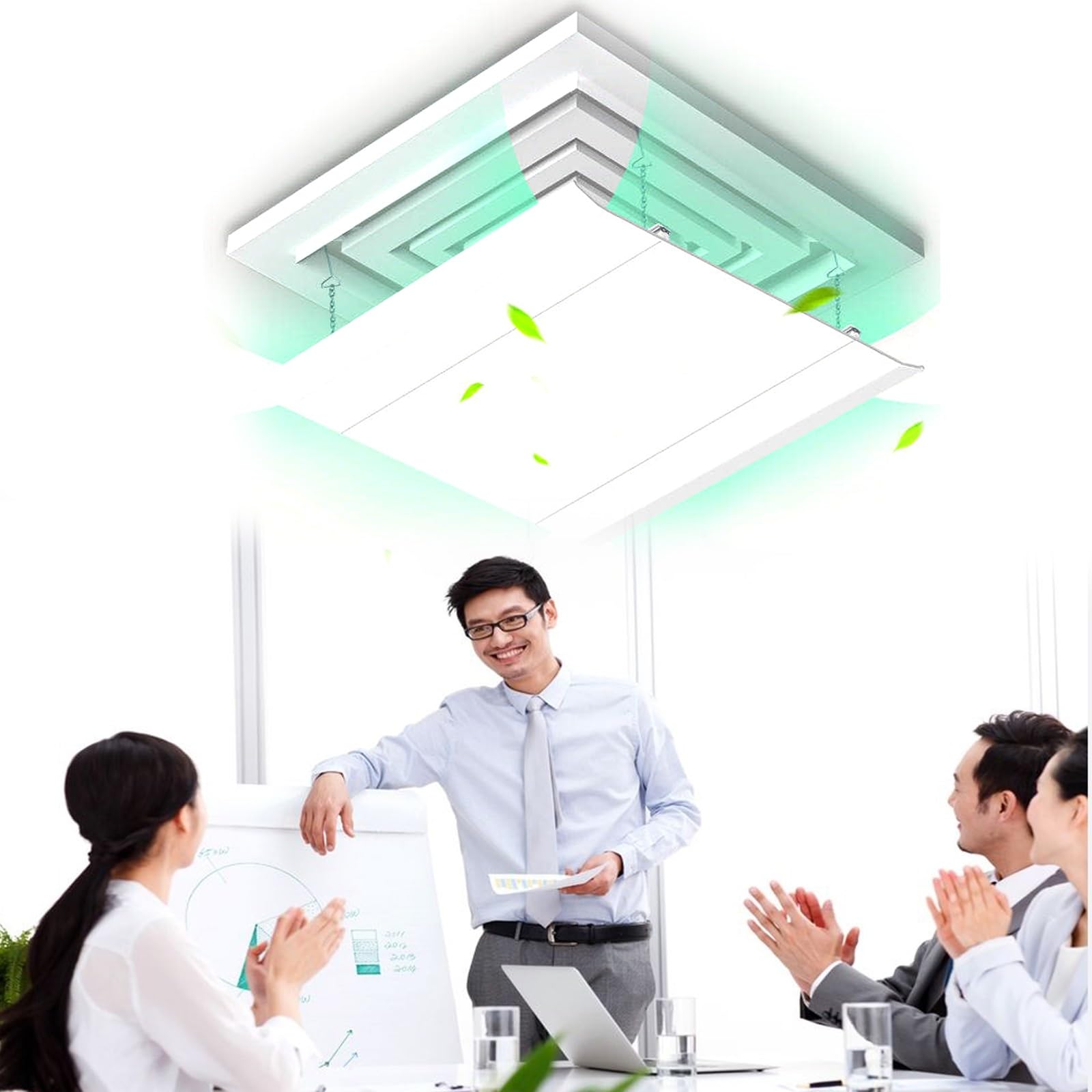 Deflettore del Condizionatore D'Aria for Aria Condizionata Centralizzata a Soffitto Inclinazione Regolabile Installazione Facile Impedisce All'Aria Fredda di Soffiare Dritta(Bianco)(60x60cm)