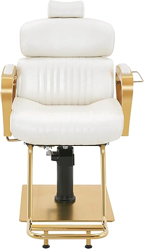 Miniatura 3 de BarberPub Silla de peluquero vintage Metal hidráulico Recline Beauty Spa Salon Equipo de estilo 3078 (blanco)