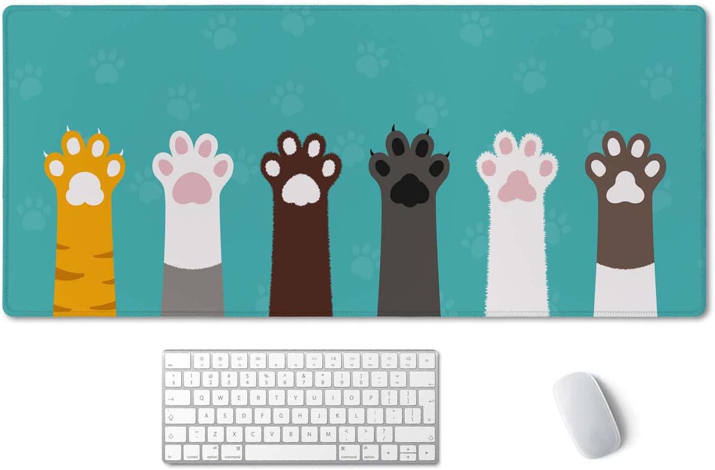 SSOIU Large Mouse Pad, Full Desk XXL Extended Gaming Mouse Pad 35.5" X 15.7", Waterproof Desk Mat Stitched Edges, Non-Slip Laptop Computer Keyboard Mousepad for Office and Home, Cat Paws