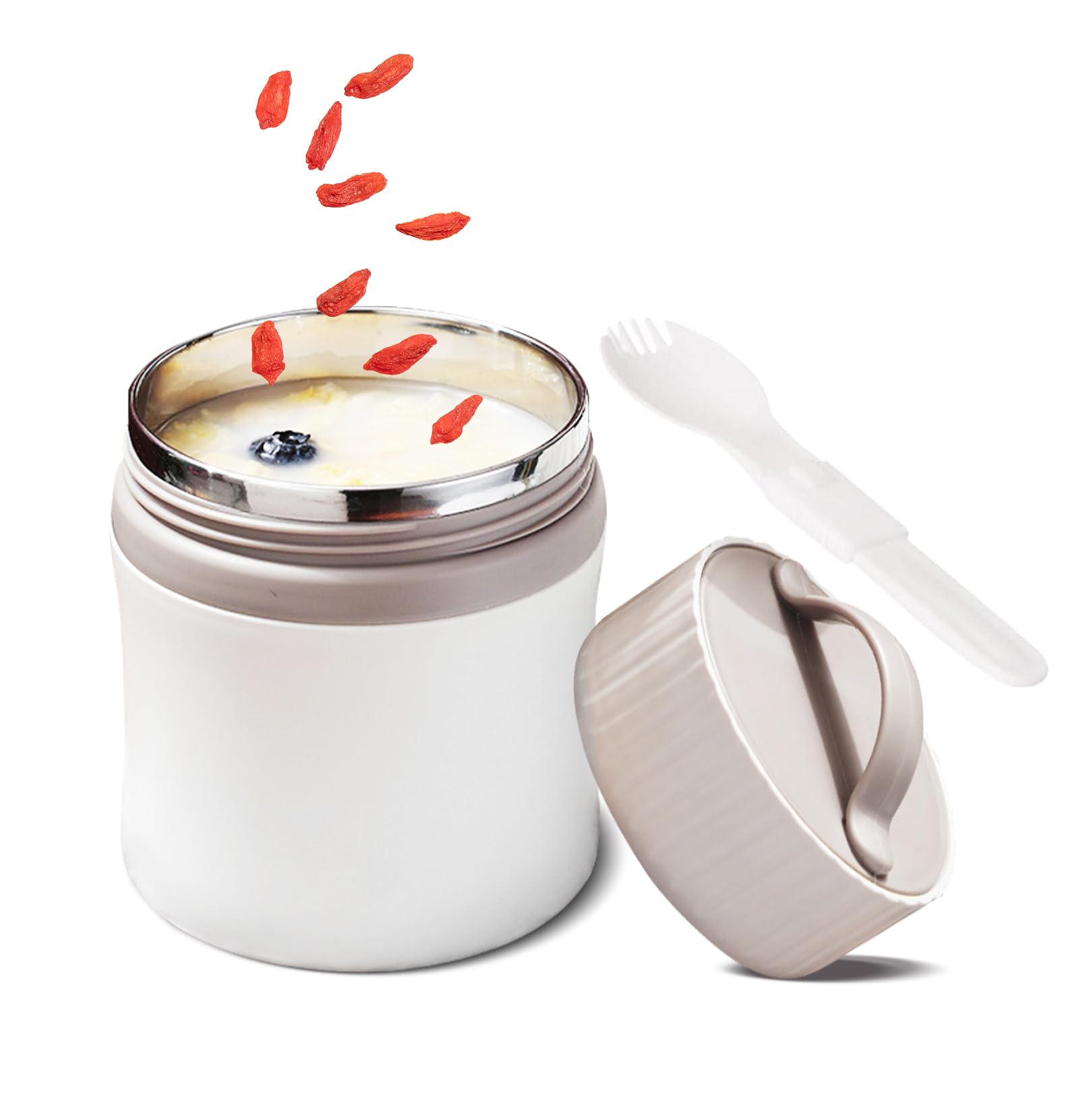 New Star Foodservice Insulated Food Flask with Spoon, 480ML Stainless Steel Vacuum Food Flasks for Hot Food with Handle, Breakfast Pot Porridge Container Soup Flask, Leak Proof Hot Food Flask