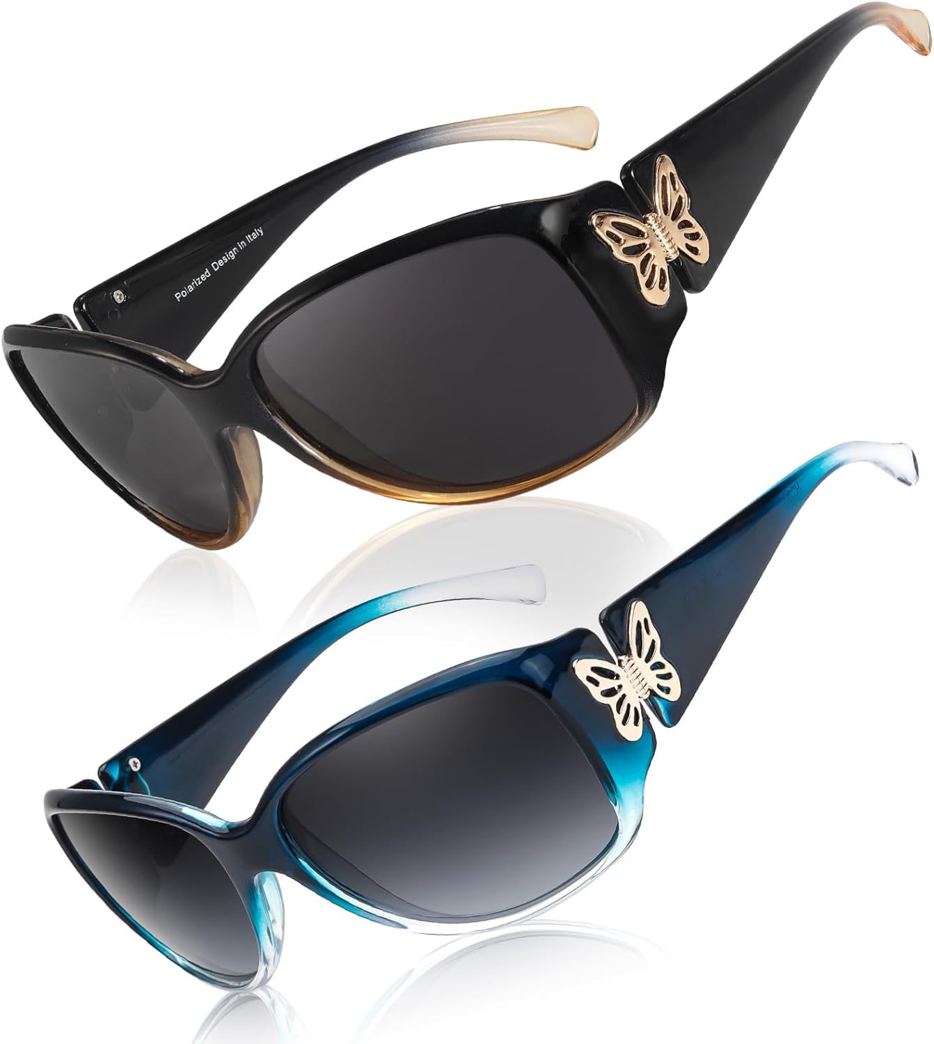 LVIOE Polarized Sunglasses for Women Trendy Wraparound Butterfly Decoration with UV400 Protection LS2301