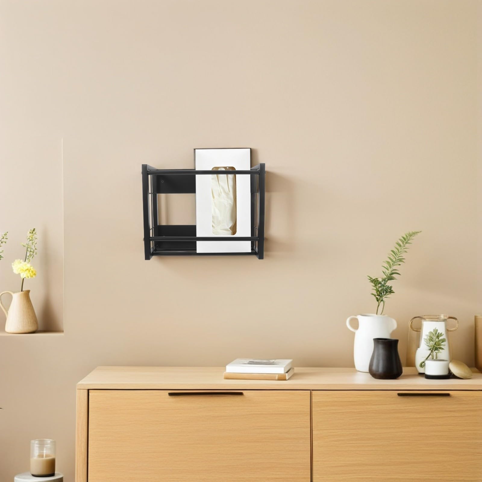 YARNOW Porta Guanti e Utilizzo Struttura Multilivello Magnetico in Ferro Nero per Organizzazione, Facile Installazione per Cucina e Giardinaggio