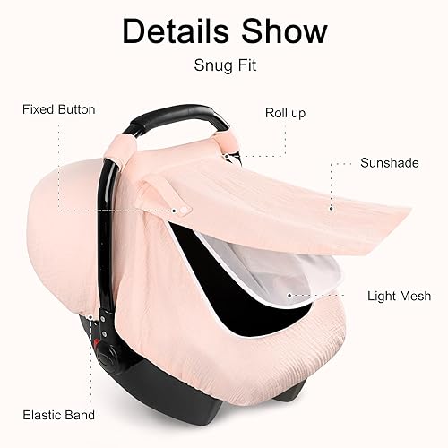Miniatura 4 de Hooyax Funda de asiento de automóvil de muselina para bebé, toldo transpirable y de privacidad con 3 modos, fácil de instalar y embalaje en caja de