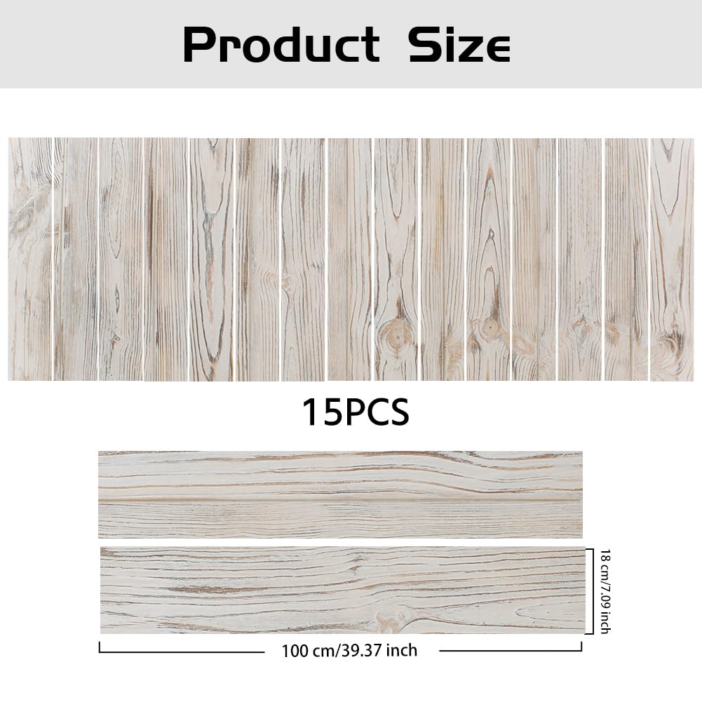 PLIGREAT 15 tiras adhesivas para escaleras con vetas de madera, extraíbles y adhesivas, 18 x 100 cm, en vinilo autoadhesivo para escaleras de madera rústica, decoración de pared para casa y hotel