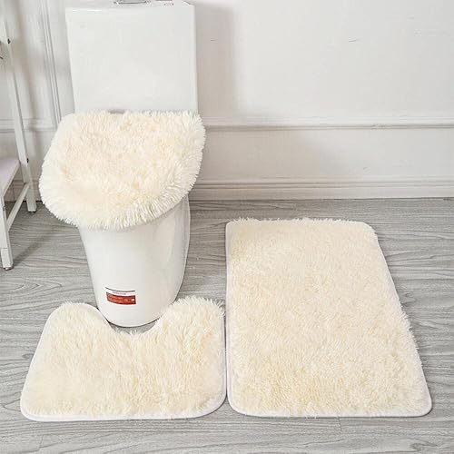 Juego de alfombras de baño suaves de 3 piezas con tapete de baño en forma de U y tapa de inodoro (beige)