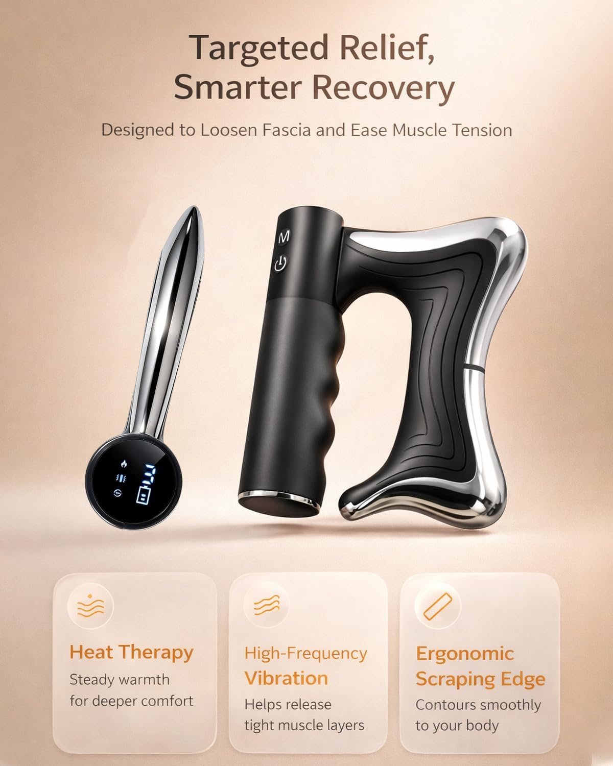 Heated Muscle Scraper Massage Tool,2026 Electric Fascia Knife with Vibration,Massage& Heat,3-in-1 Portable Handheld Gua Sha Massager for Full Body Muscle Recovery,Relaxation,Pain Relief