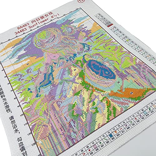 Image of Howie's Needlepoint Cross Stitch Kits, 14CT Pre-Printed Pattern Needlepoint Kits, Full Range of Stamped Starter Kits (Sunflower Girl, 11.8 x 13.4 Inch)