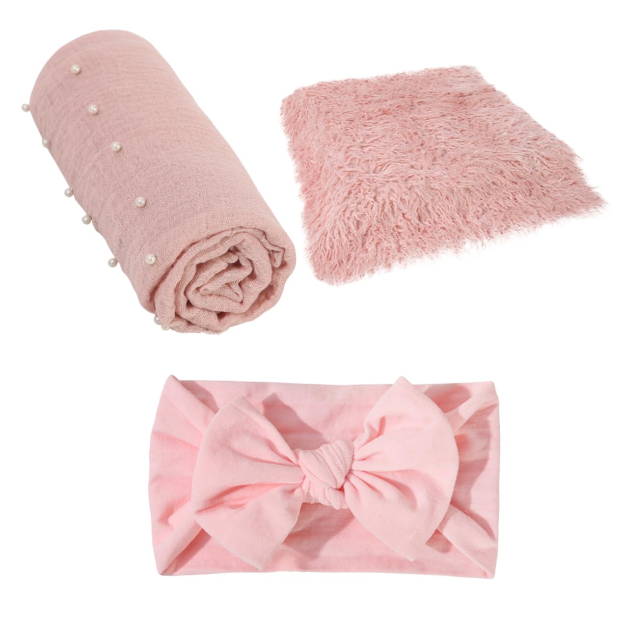 BESTonZON Set Di Coperte Per Neonati Fascia Per Neonati Accessori Per La Fotografia 3 Pezzi Fascia Per Con Fiocco Tappetino Per Baby Shower