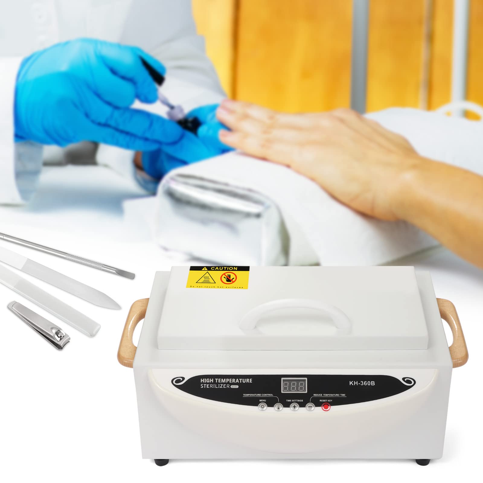 Sterylizator gorącego powietrza 500 W, sterylizator 250℃, dezynfekcja z uchwytem do kosmetyków, pielęgnacji paznokci, urządzenie do sterylizacji, timer 0-90 minut