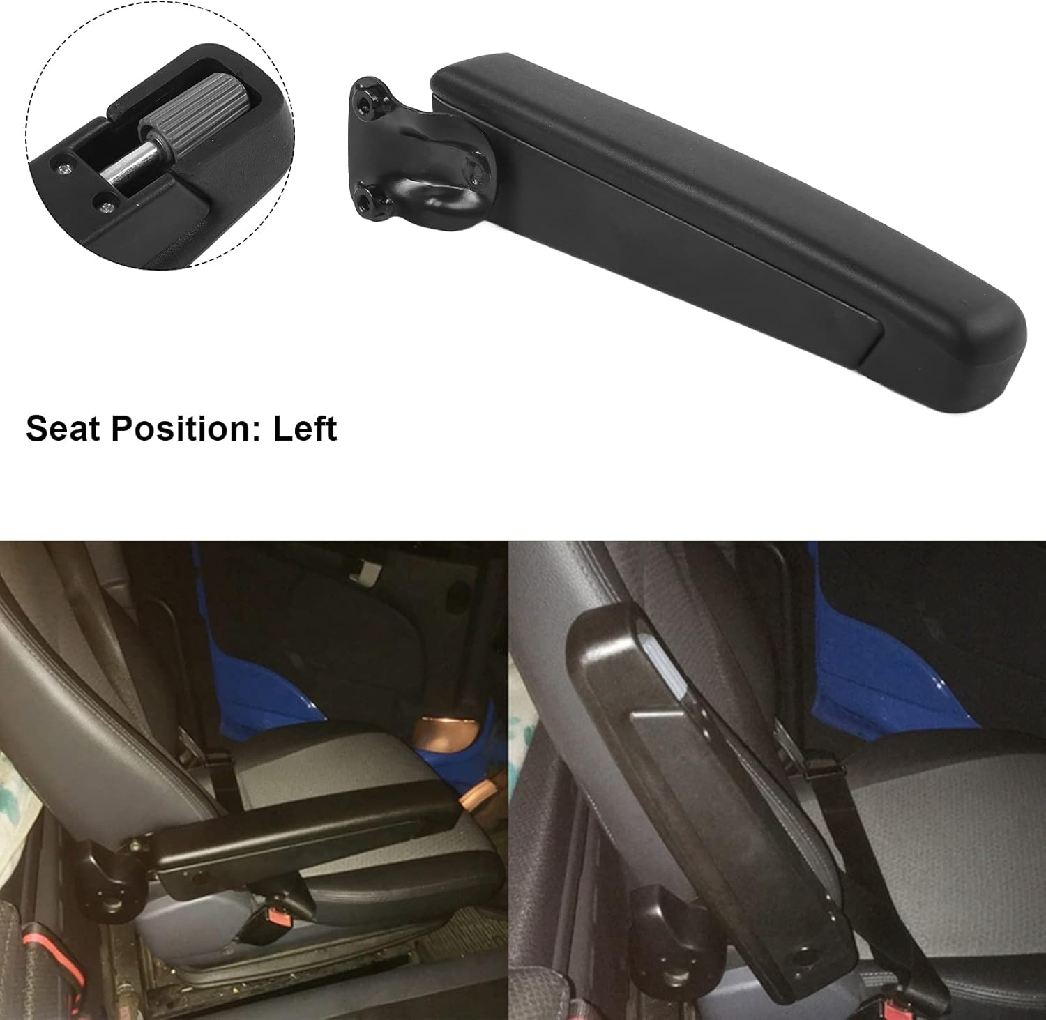 Acouto Left Armrest for Motorhome Car Seat Armrest Left Side Pivoting Adjustable 0‑120° Shock Absorption RV Arm Rest Replacement Black