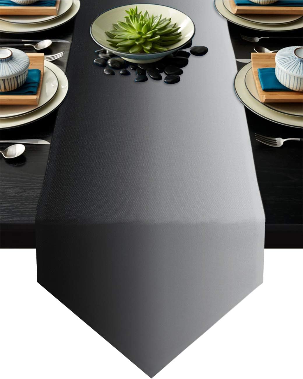 ALAGEO Cotten Linen Table Runner Black and Grey Ombre Dresser Scarves Gradient Gradual Color Decorative Runners for Holiday Gatherings, Dinner,Outdoor or Indoor Parties, Machine Washable, 18x72 inch