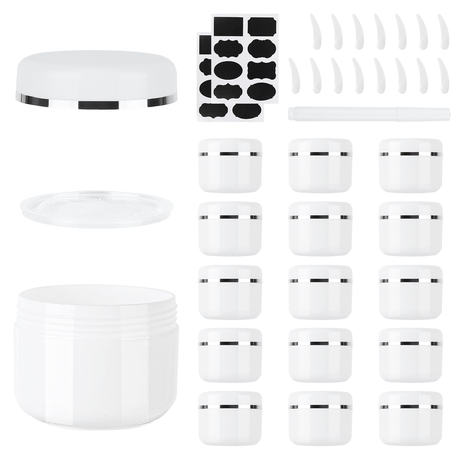 MirraSwit 15 Pcs 50ml Cosmetic Sample Jars, Plastic Refillable Travel Pots, Cosmetic Pots with Lids