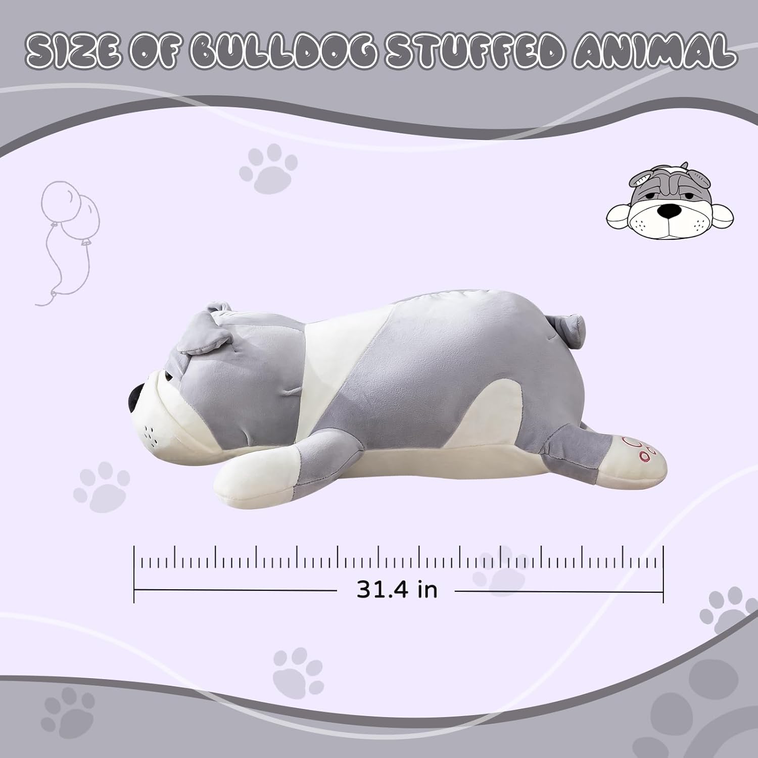 Dog Plush Bulldog Stuffed Animal Stuffed Bulldog Plush Toy Boys Girls Children's Day Gifts Gray 31.4in/80cm
