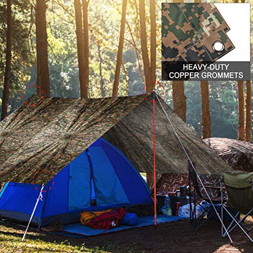 Tongcamo Camouflage Rain Poncho Waterproof 210T Ripstop Hooded Raincoat for Hunting Camping Marine Tent Shelter