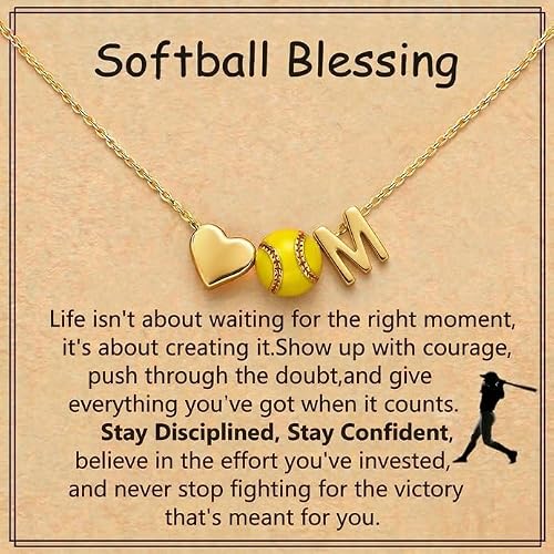ZOLZO Softball Necklace, Dainty A-Z Pendant Letter Charm Necklace, Softball Gifts, Trendy Jewelry Gifts for Wife, Women, Athlete, Friend (M, Gold)