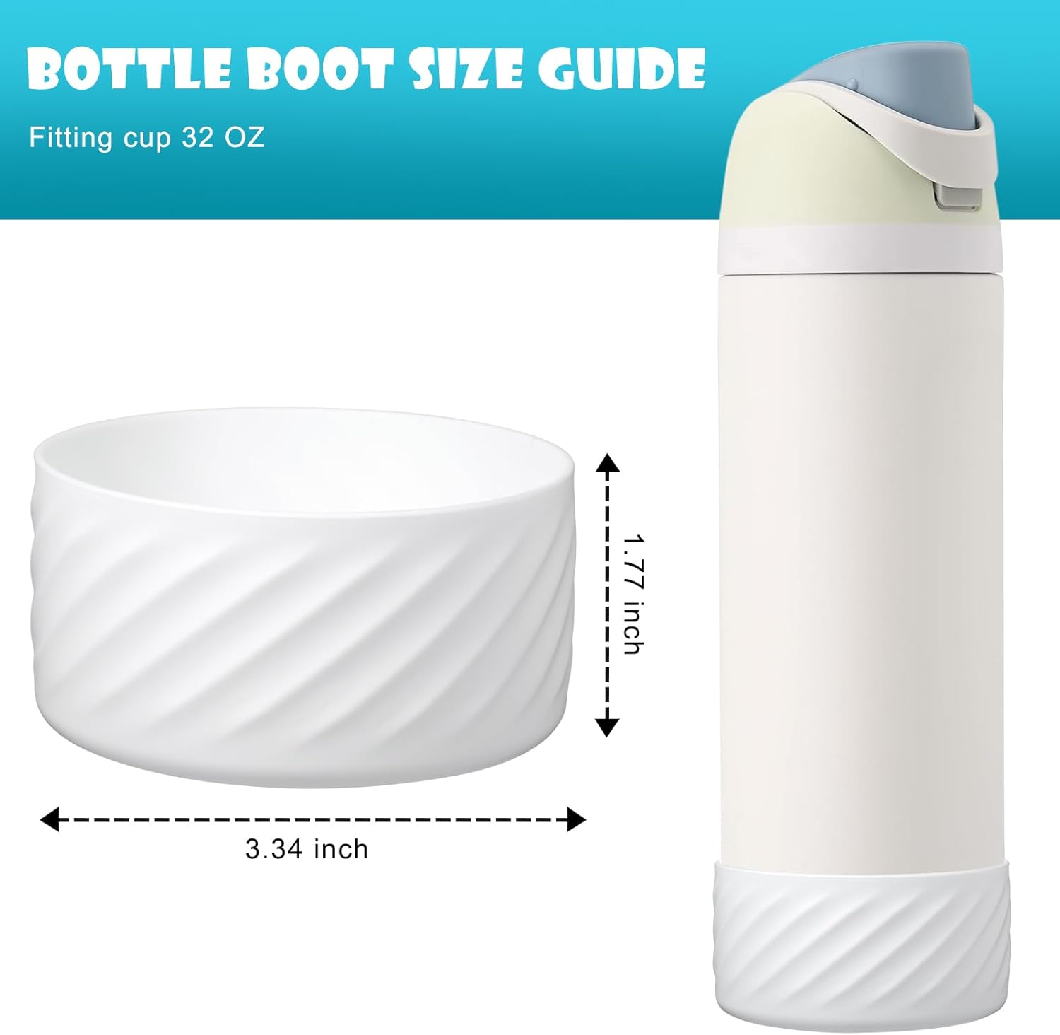 Silicone Boot for Owala 32 OZ Water Bottle, Boots Protector Sleeve Cover Bottom Bumper compatible with FreeSip Owala Water Bottles (White, 8.5 CM Boot Fits Owala 32 OZ Bottle) - Image 4