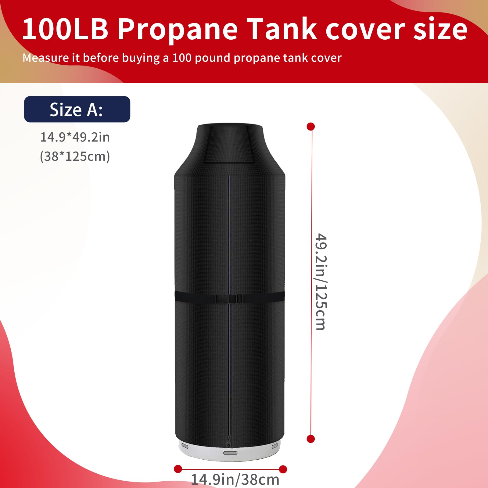 100lb Propane Tank Cover, Top Opening, 600D Oxford Cloth, Dust and UV Protection, with Side Zipper, Waterproof Heavy Duty Protective Cover (15*49In,Black)