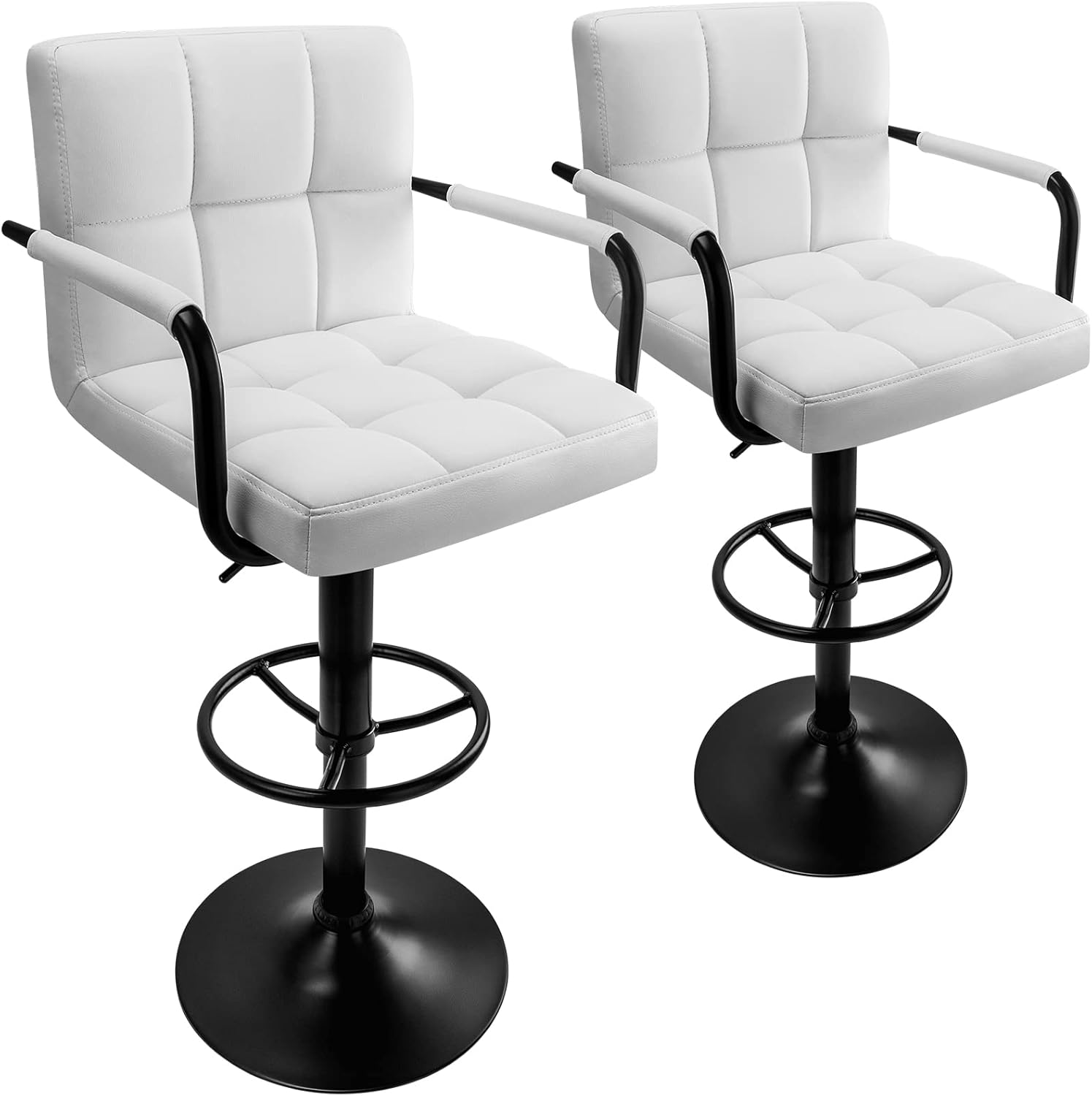Huracan Bar Stools Set of 2 Bar Chairs with Arms White Bar