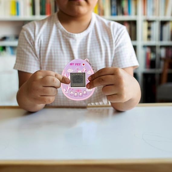 Digital Pet Keychain - Giga Pets Electronic Virtual Pet Toy, Durable PP with Stress-Relief Design, Social Skills Development for Kids, Teens & Adults (Birthday Gift) (Purple)