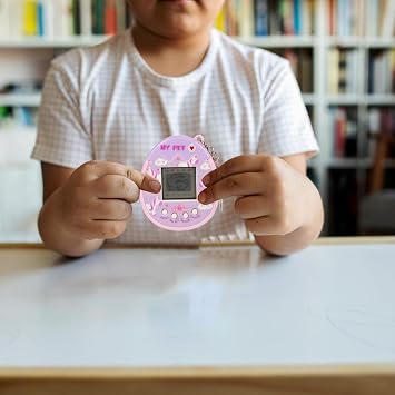 Digital Pet Keychain - Giga Pets Electronic Virtual Pet Toy, Durable PP with Stress-Relief Design, Social Skills Development for Kids, Teens & Adults (Birthday Gift) (Purple)