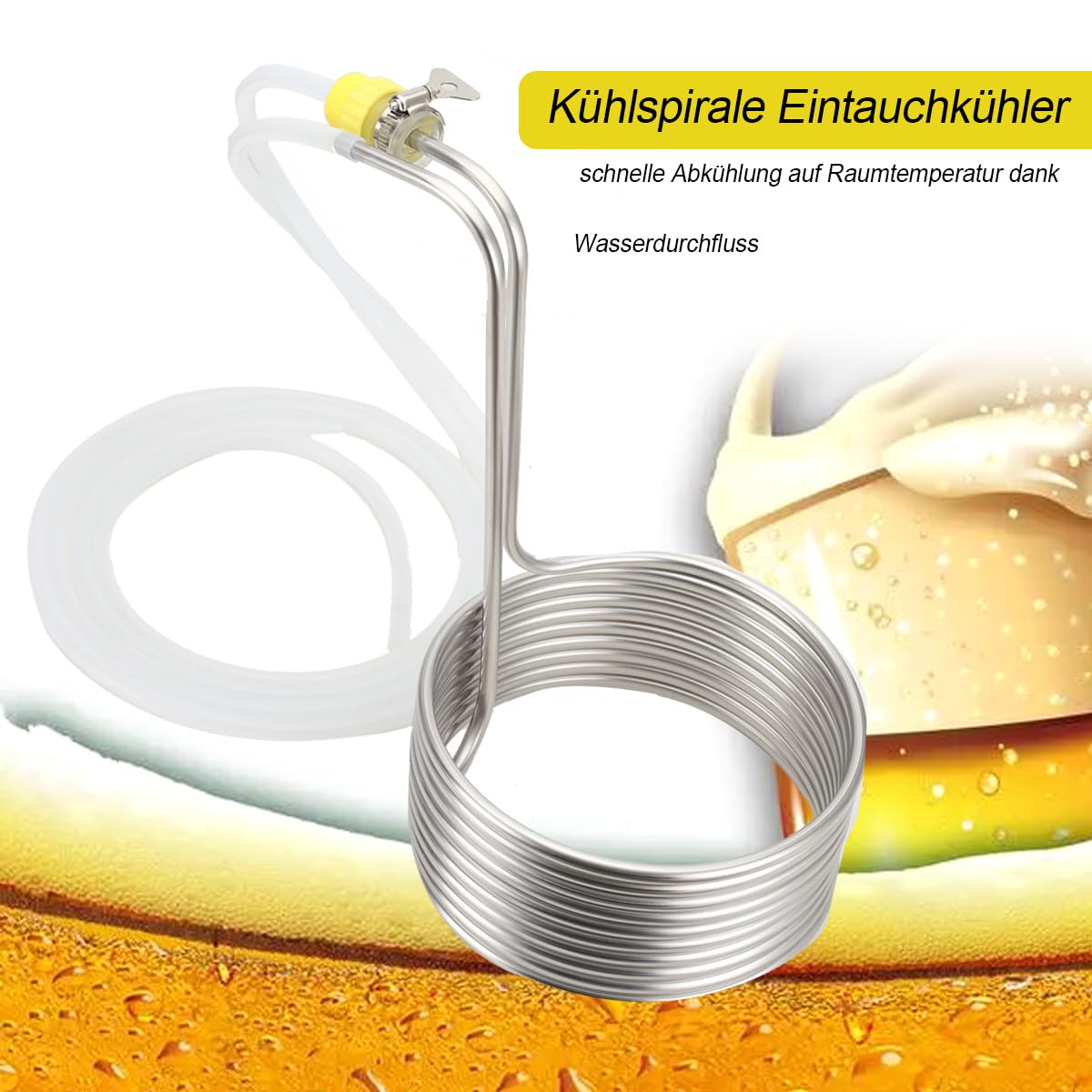 Kühlspirale Eintauchkühler Kühlschlange Maischekühler Kühlspirale Ø 23cm Bier Kühler Kühlrohr Brauerei Bier Kühlschlange Würzekühler Rohr mit 2 * 2m Silikonschläuche, Verbindungsstücke