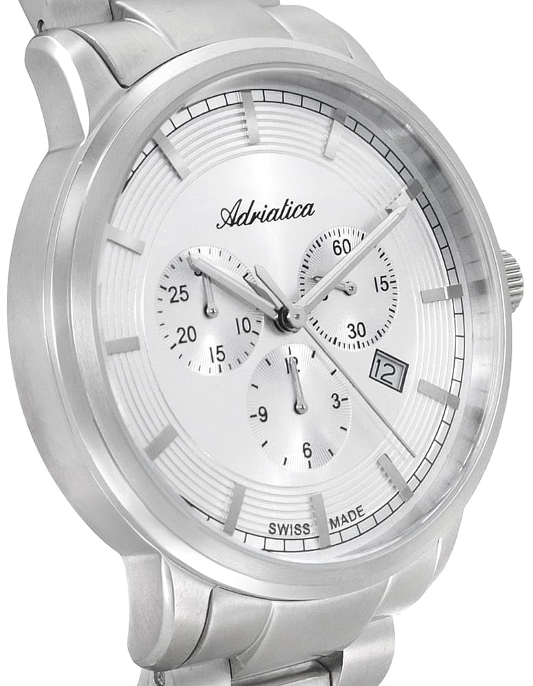 Adriatica Męski Zegarek A8307.5113CH z Bransoletą Stalową, Mechanizm Kwarcowy, Chronograf i Datownik