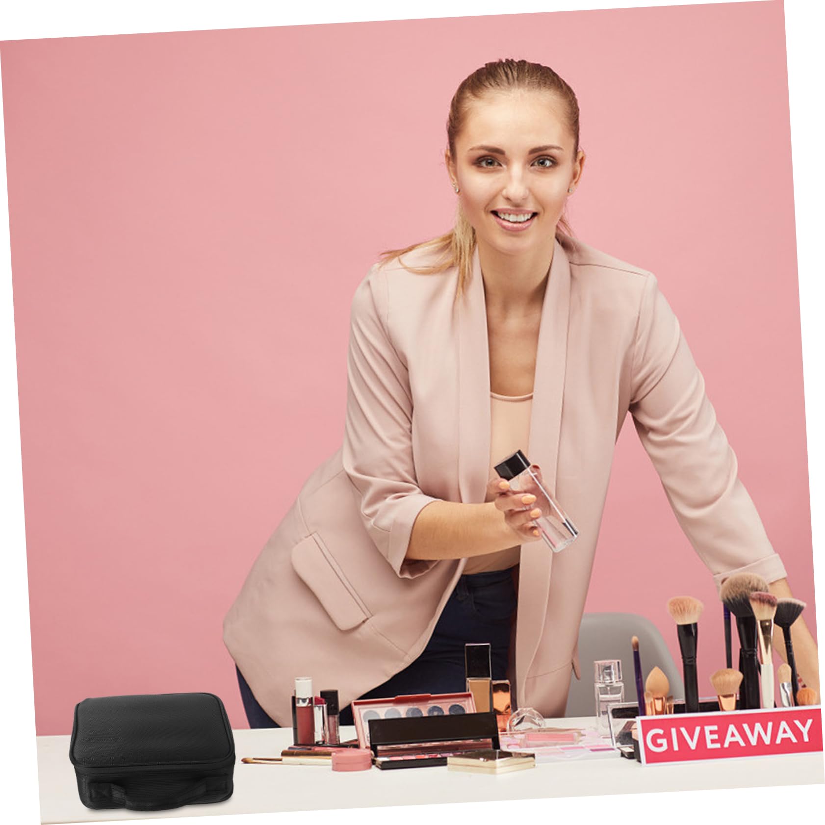 Neceser de Viaje Negro Multifuncional para Maquillaje y Aseo, Bolsa de Cosméticos Portátil de Múltiples Capas, Tamaño Mediano, Organizador Compacto para Hombres y Mujeres,