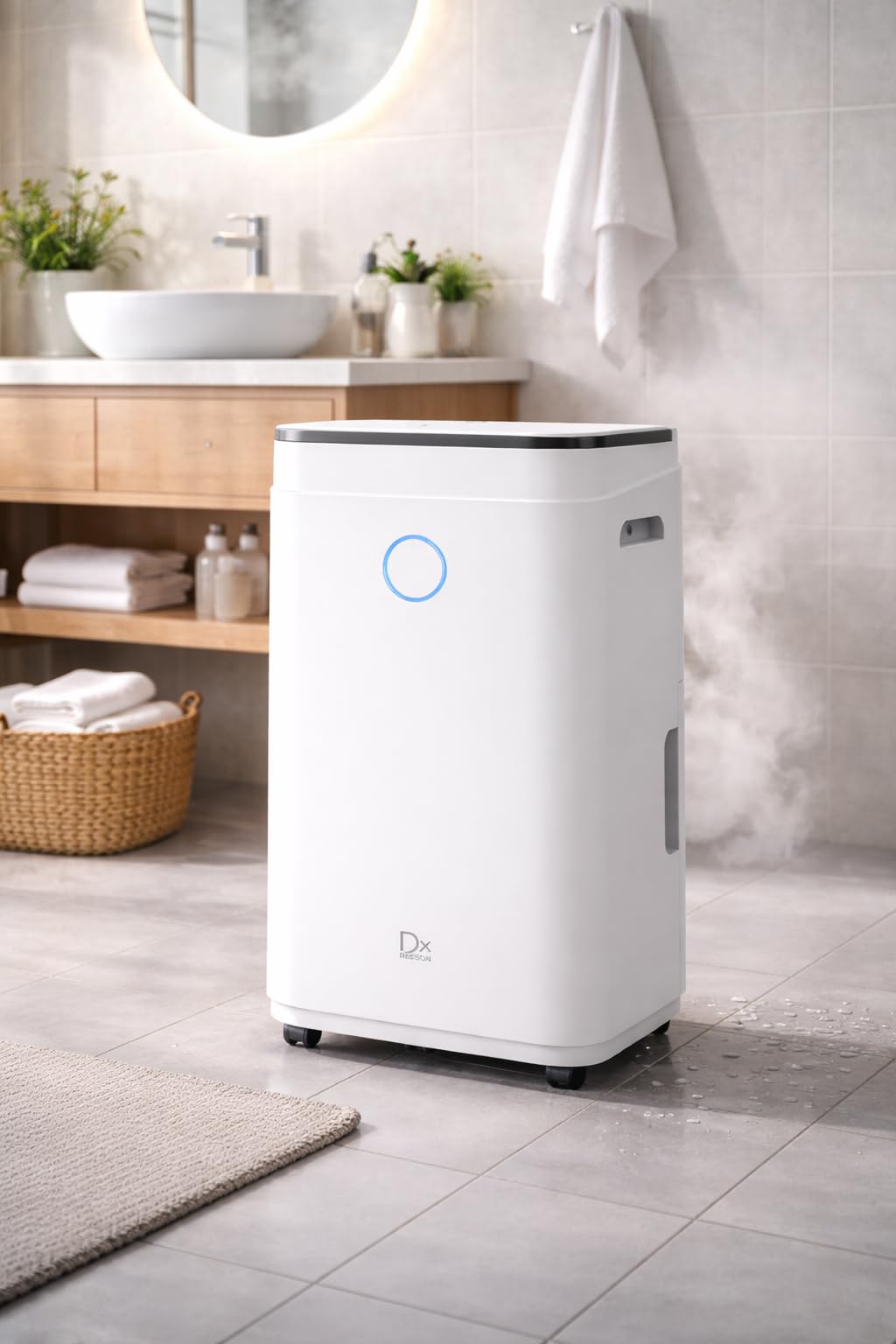 Drexon - Osuszacz powietrza 25 l/dzień - 380W - Zbiornik 4,3 l - Elektroniczny panel sterowania - Timer 24 h - Filtr nadający się do prania - Biały - 34 x 24 x 57 cm