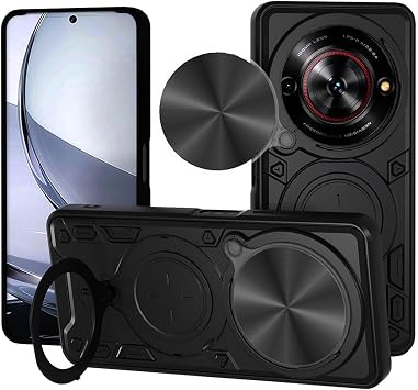 ILING Case for ZTE Nubia Focus 5G / ZTE Blade A75 5G Metallic Matte Texture Hard PC Shockproof Mobile Phone Case Soft Silicone TPU Bumper Protective Case with Ring Stand and Camera Protection Black