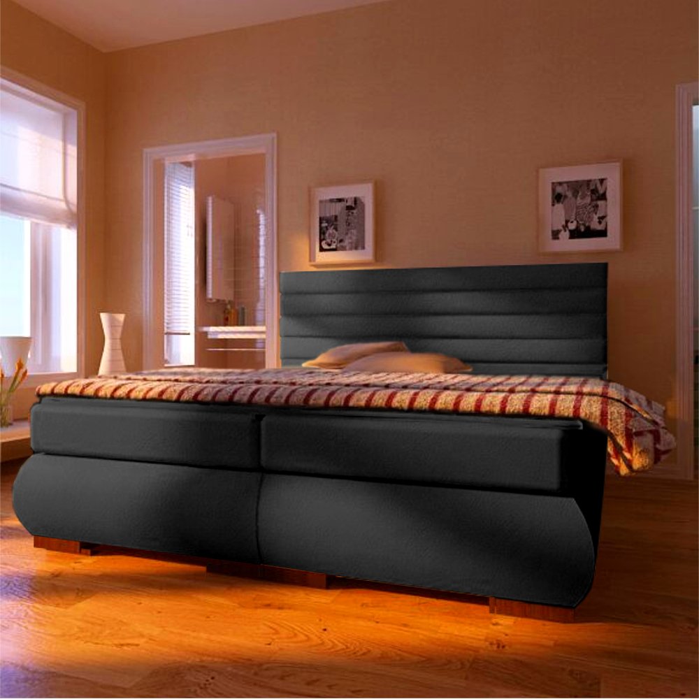 G & K Lit à sommier tapissier Melany Inclus 120 x 200 Matelas à Ressorts Ensachés Surmatelas 6 cm, délai de 1 Semaine, Schwarz, Taille 160