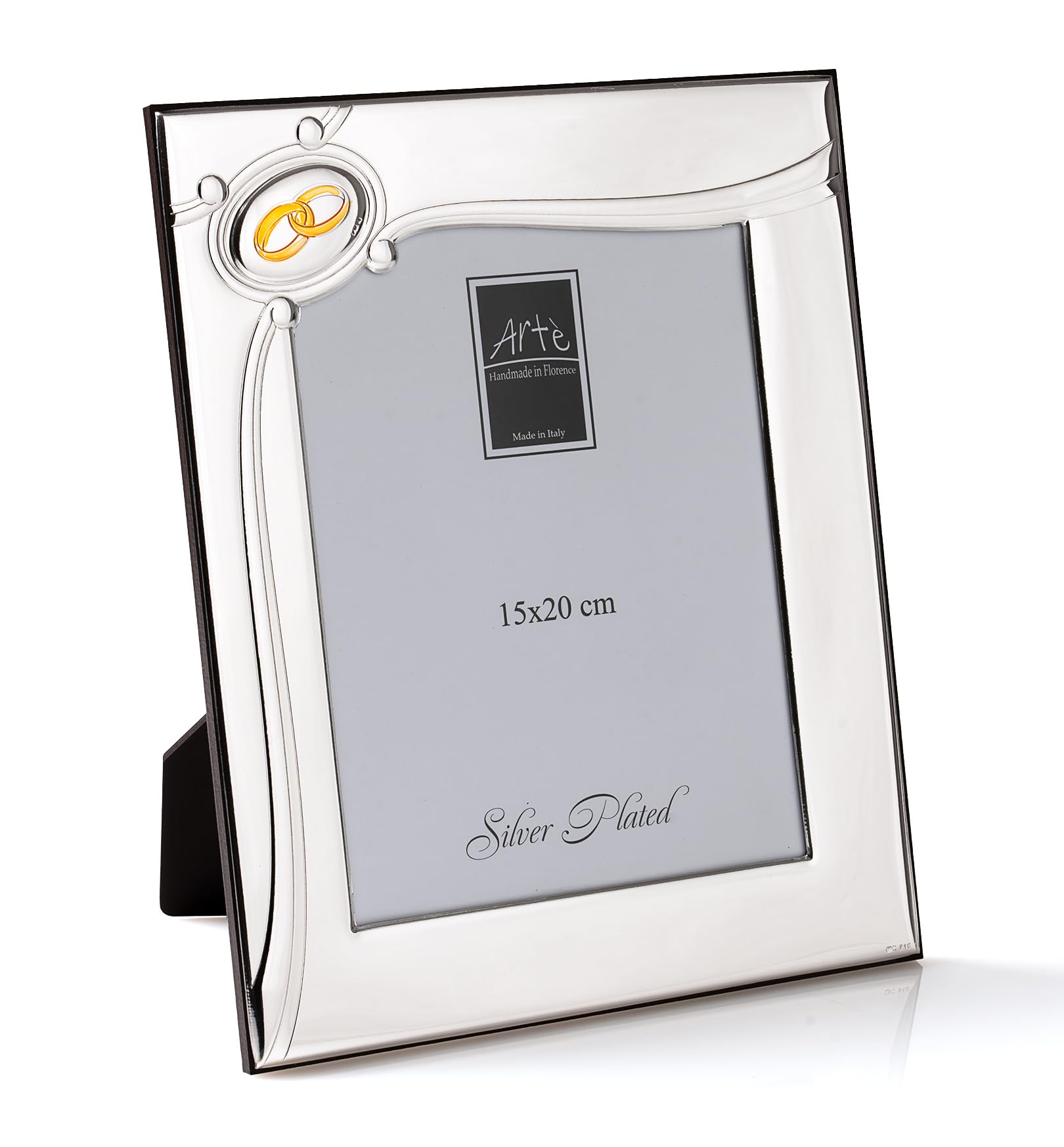 15x20 Made in Italy, REGALO per un MATRIMONIO, elegante placcata in argento, Fascia 3,5 cm, Silver Plated antiossidante, Bellissima cornice in Silver Plated con retro in legno mogano E121.FEDI/15x20