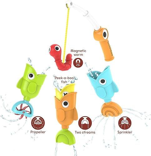 Miniatura 2 de Yookidoo Juguetes magnÃ©ticos de pesca para bebÃ©s de 1 a 3 aÃ±os juego de peces flotantes con poste y gusano bailarÃ­n, divertido juego de pesca de