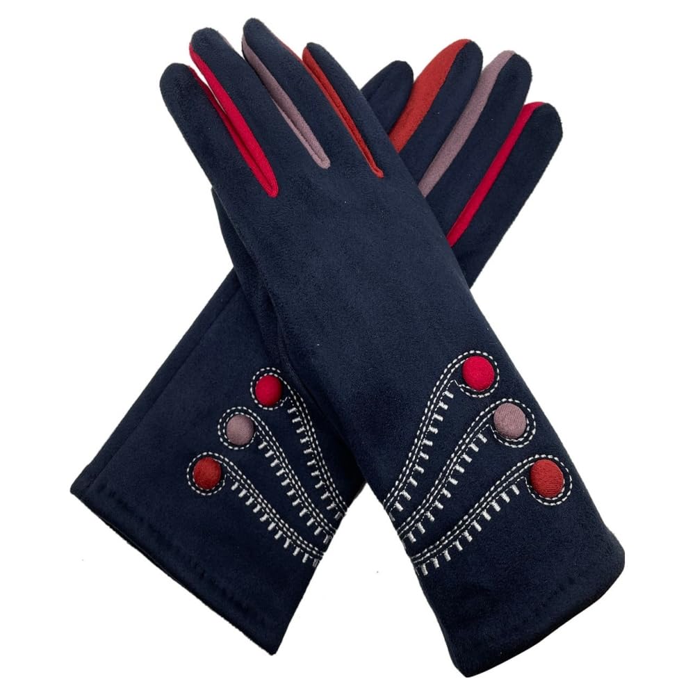 A2ZUKFASHION Womens Winter Gloves Cosy Fleece Lined Suede Buttons Touch Screen Warm Pattern