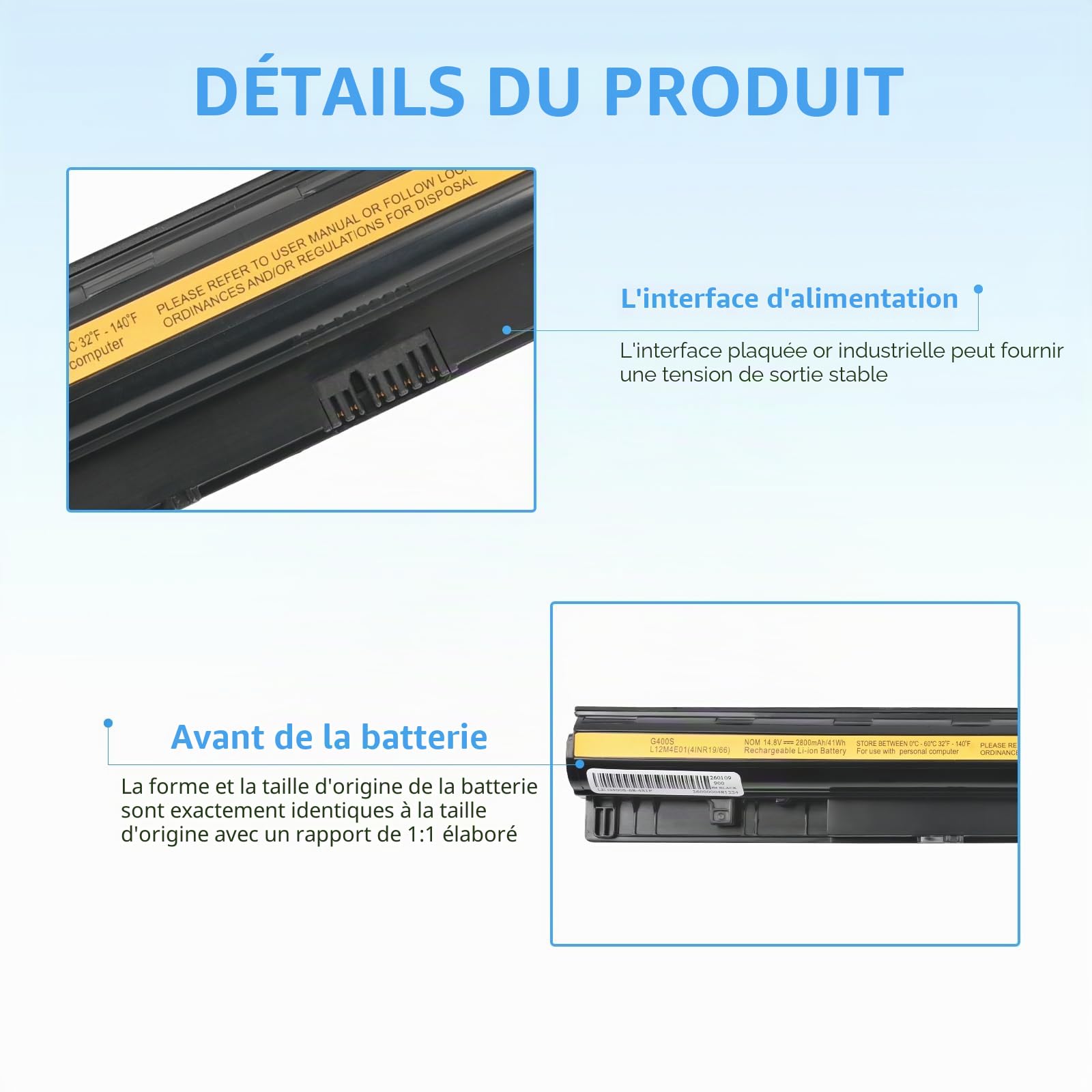 2800mAh L12S4E01 L12M4E01 Batterie pour Lenovo G50 G50-45 Z50 Z70 Z50-70 Z70-80 G50-30 G50-70 G50-80 G505S G500S Z50-75 G400S L12M4A02 L12L4A02 L12S4A02 L12L4E01