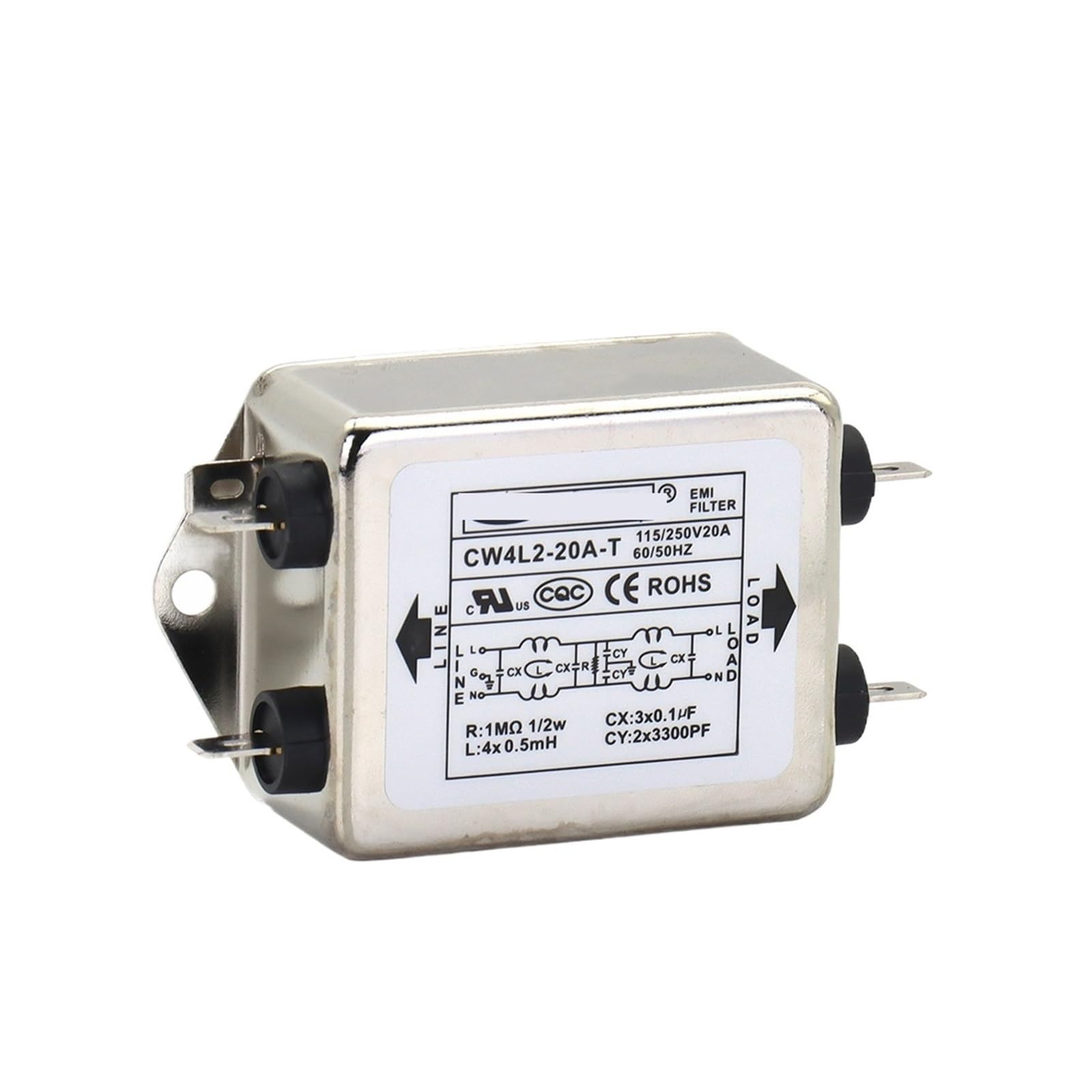 MBPAIHOP CW4L2-20A-T Power Filter Single Phase CW4L2-10A -T CW4L2-6A -T AC 115V / 250V 20A 50/60Hz(CW4L2-T,6A)