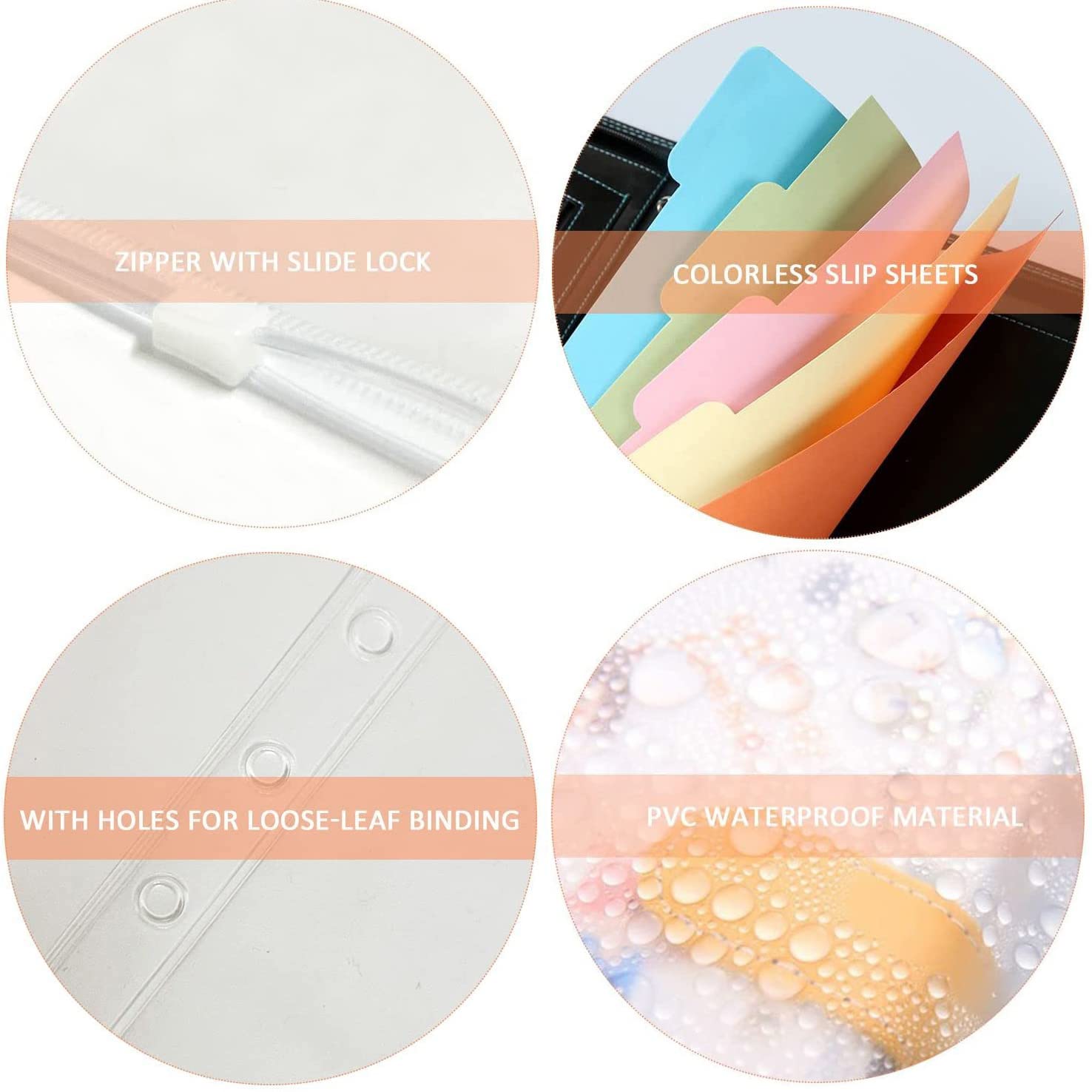 Lot De 20 Pochettes Plastiques A6 Avec Fermeture Éclair | 6 Trous Pour Classeur - Transparentes, Imperméables - Rangement École Bureau - 6