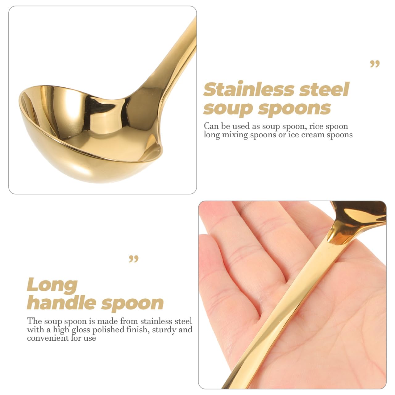 Cuillère Longue Ergonomique En Inox Doré - Longueur 18 Cm, Forme Cœur - Pour Cuisine, Service, Décoration