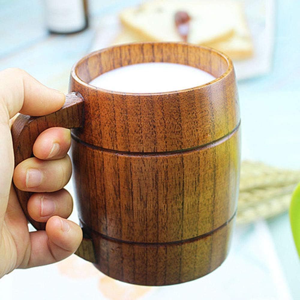 Holzbecher- und Tassen-Set, handgefertigt, rustikal, Bierkrug für Kaffee, Tee, Wein, Milch, 2-teilige Naturholz-Trinkgeschirr-Kollektion