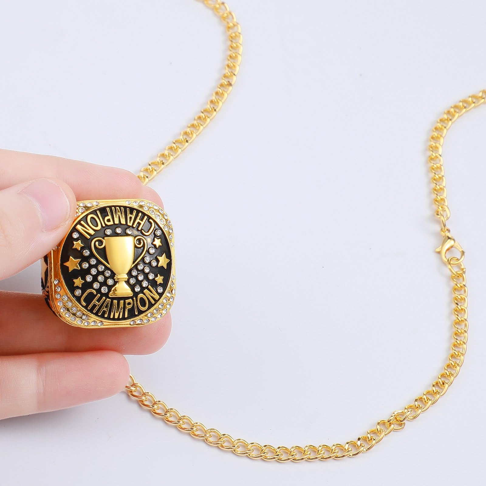 Highergo Champion-MVP-Ringe mit Ständer und Halskette, Größe 11, Baseball, Fußball, Basketball, Volleyball, Fußball, Trophäe, Ringe für Gewinner, Turnierpreis, Geschenk, 1 Stück
