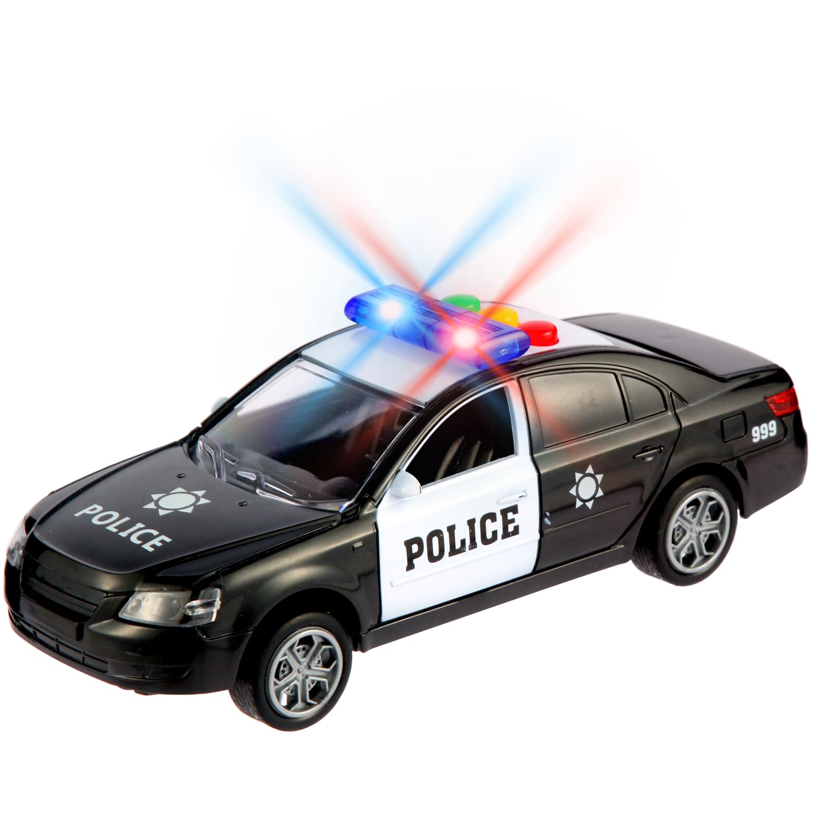 Cemirk Police Car Toy with Lights and Sounds, Friction Powered Cars for Kids, Durable 1:36 Scale Toy Car for Boys and Girls, No Battery Required