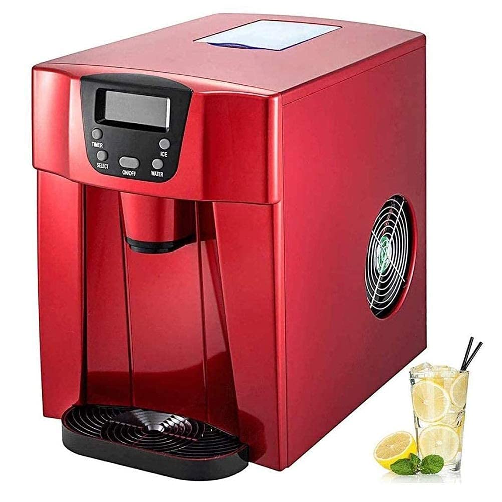 Ice Crushers Shaved Ice Machines Ice Maker Stainless Steel Ice Cube Maker Machine Ice Making Machine Countertop Ice Maker Compact Clear Ice Cubes for Kitchen Home Bars(Red) qujunji