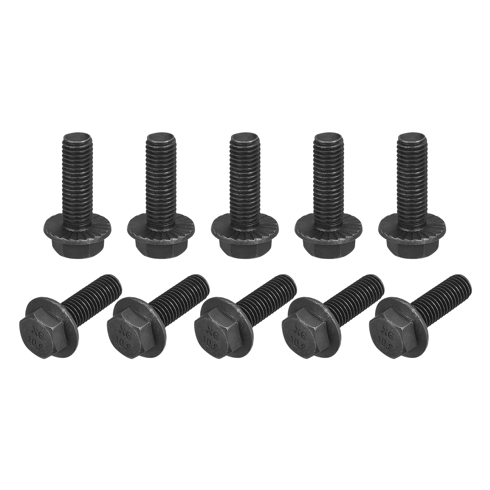 sourcing map M10-1.5x30mm Hex Serrated Flange Bolts 10.9 Grade Carbon Steel Screws 10pcs