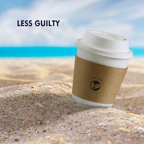 Miniatura 6 de KTOB Paquete de 50 tazas de café compostables de 12 onzas con tapas y fundas de papel kraft, vasos de papel blanco desechables ecológicos para