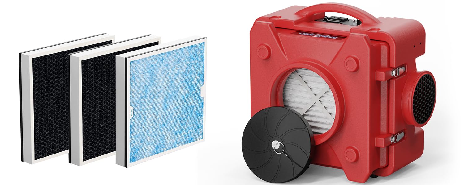 CADPXS Shield-550 Negative Machine Airbourne Cleaner HEPA Scrubber Water Damage Restoration Equipment Air Purifier Air Scrubbers Red Add